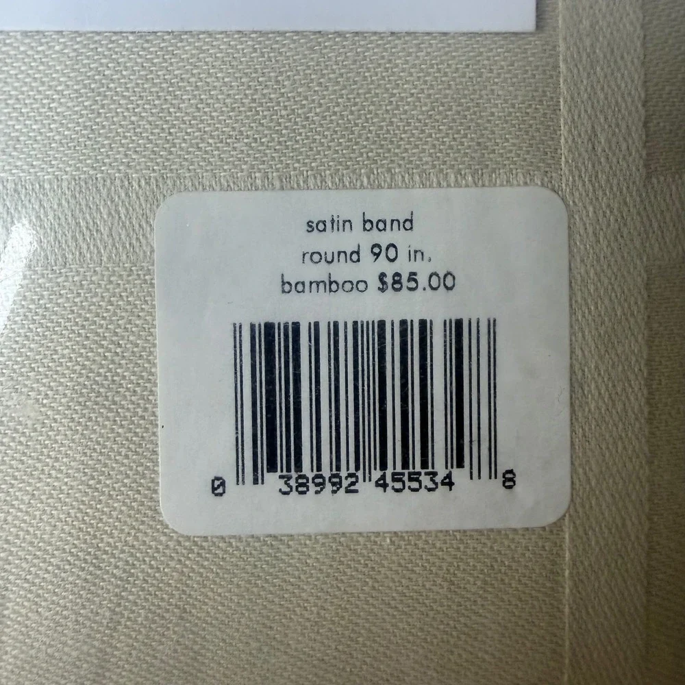 Calvin Klein Home Satin Band Round Tablecloth 90 Inch Bamboo Beige 100% Cotton